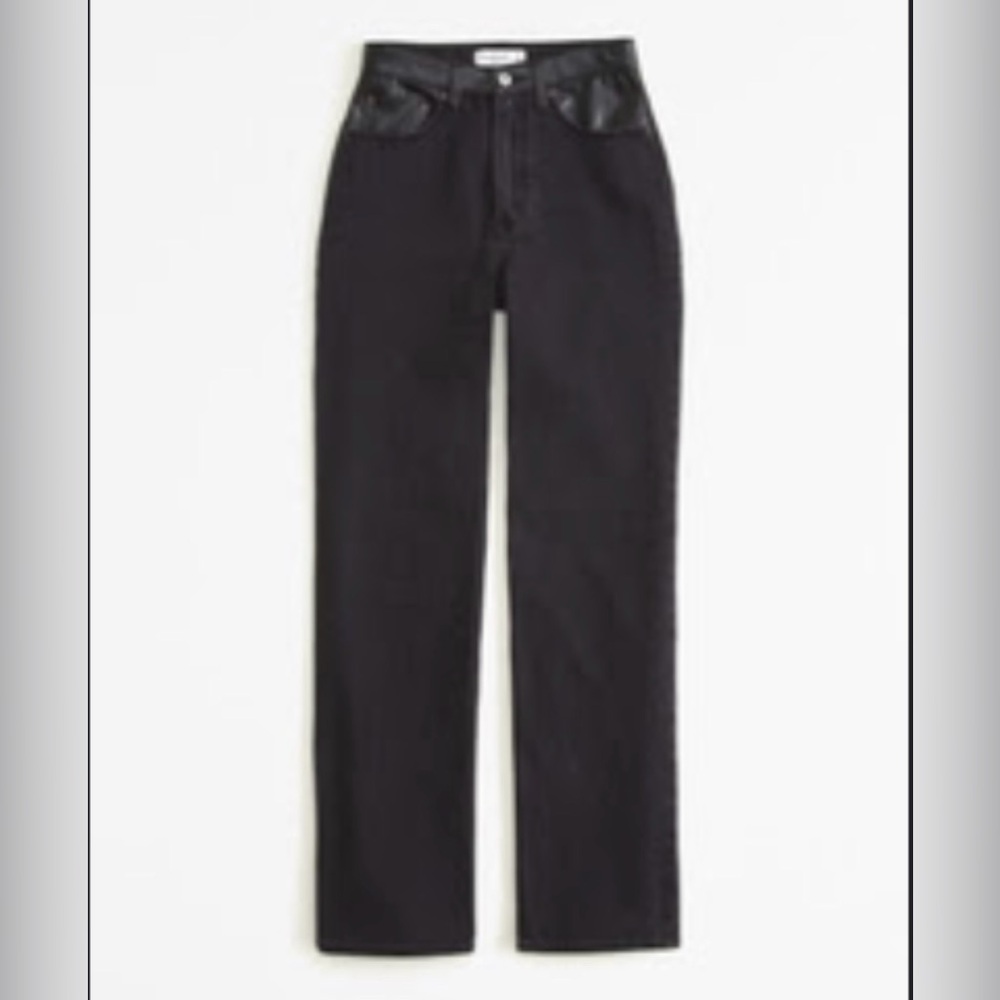 Abercrombie & Fitch High Rise Black Jeans with Leather Details